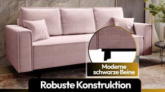 Schwarze Beine und Rahmen des LUX Cord Schlafsofas