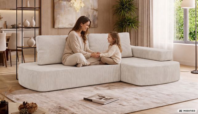 Ecksofa LIRENA L in Dunkelgrau im modernen Wohnzimmer