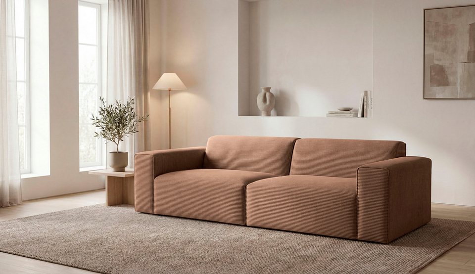 Cord Sofa CLAYTON als 3-Sitzer in Hellbraun