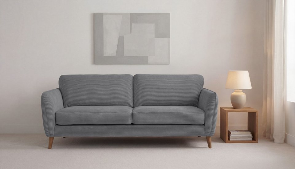 Cord Sofa MARSEILLE 3-Sitzer in Dunkelgrau