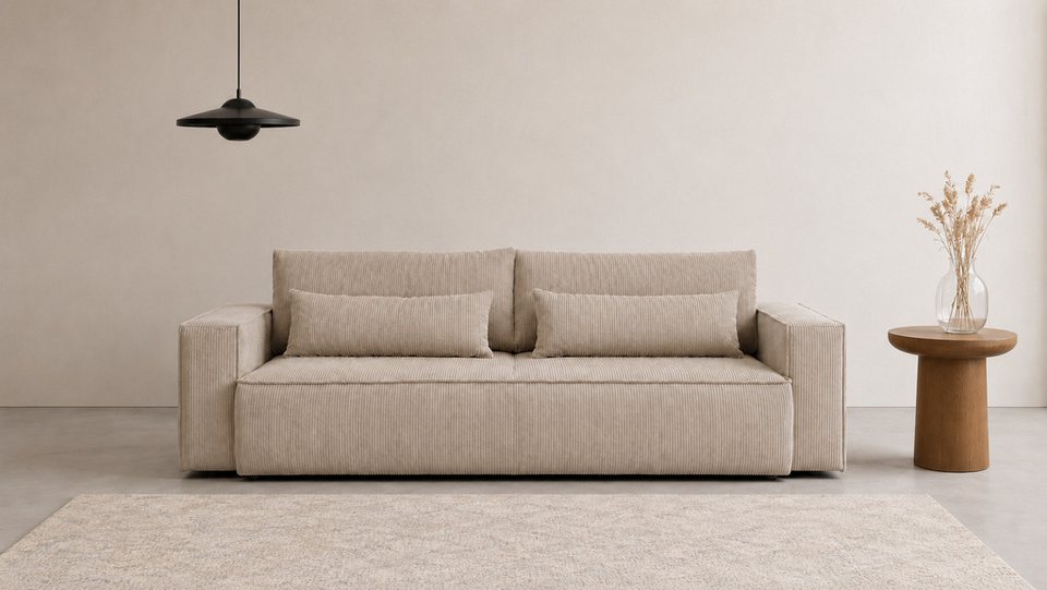 Cord Schlafsofa TILLIAN in Creme mit Breitkordbezug