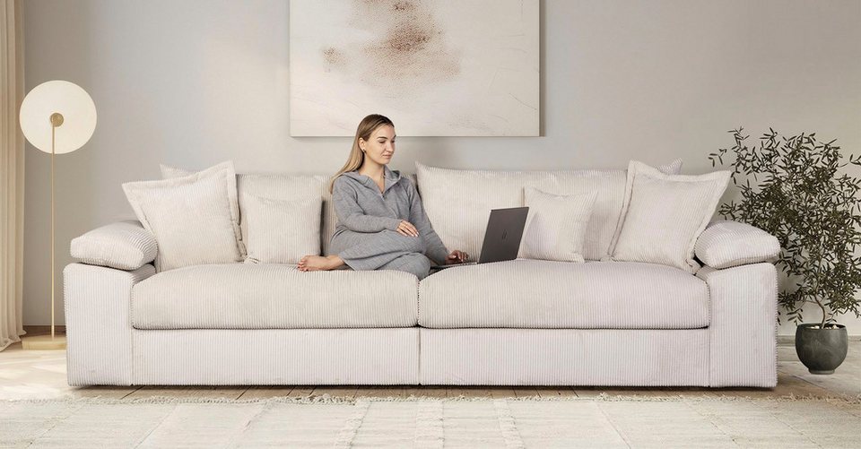 Big Sofa SOFT&COSY XXL aus Cord in Creme mit 303 cm Breite