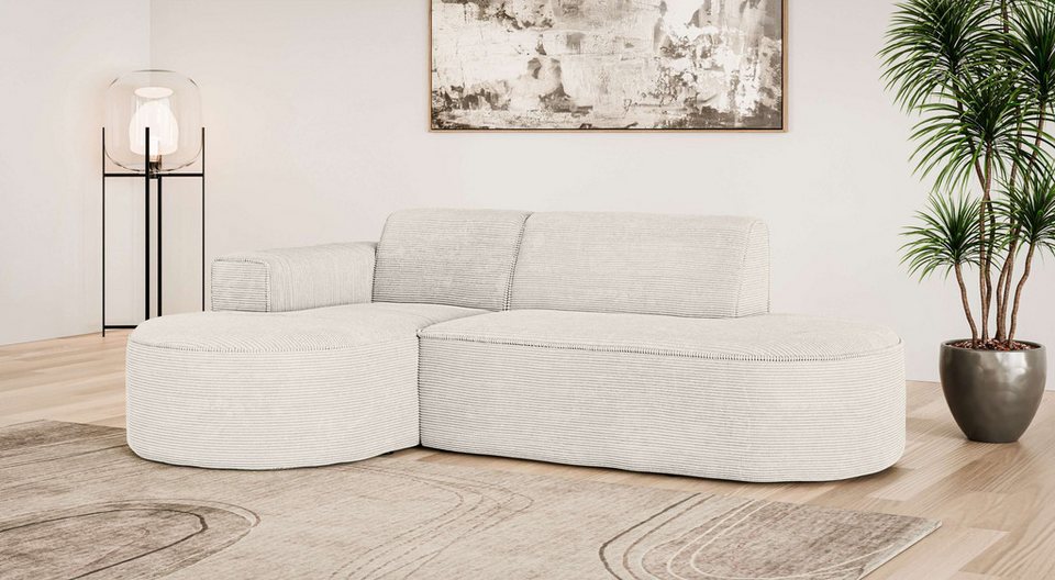 Cord Ecksofa ADELLA in Creme mit Recamiere links