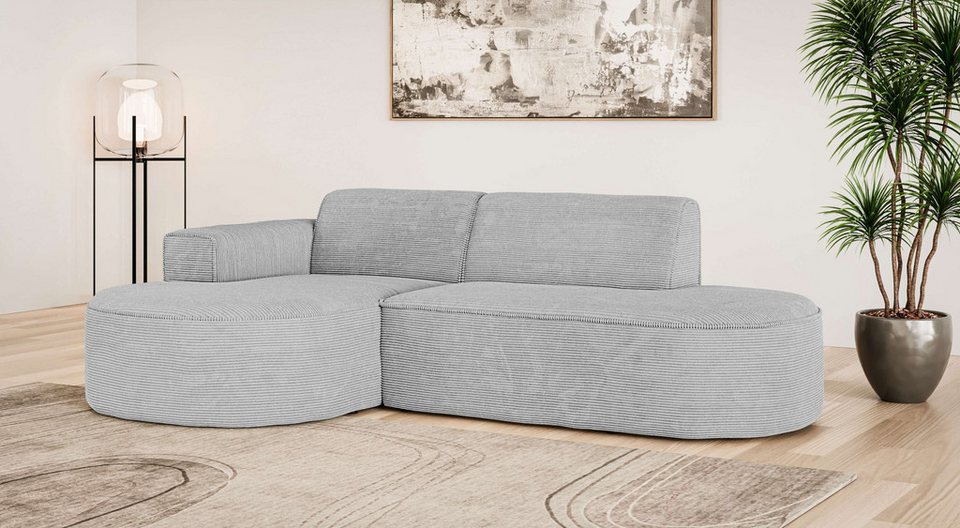Cord Ecksofa ADELLA XL 263 cm in Hellgrau mit Recamiere links