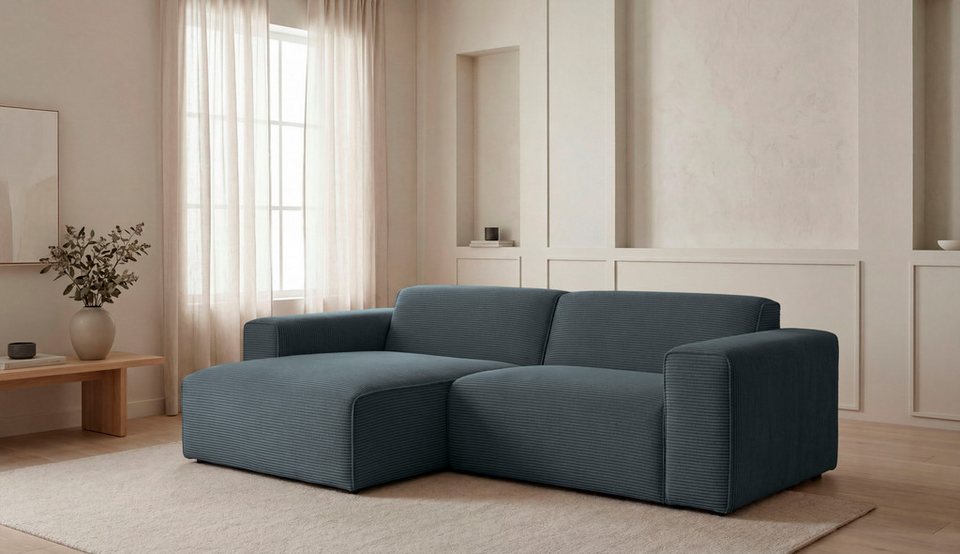 Cord Ecksofa CLAYTON 247 cm in Grau mit Recamiere links