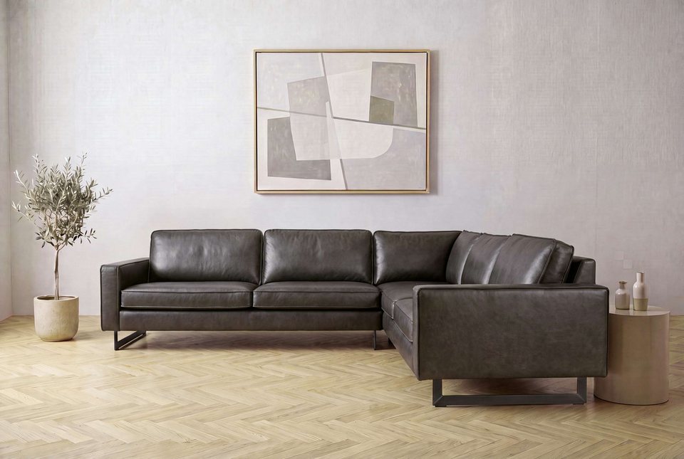Cord Ecksofa Pinto in Anthrazit mit langer Ottomane