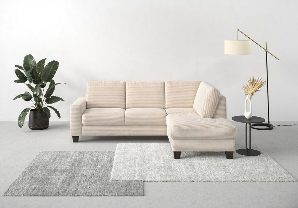 Cord Ecksofa Summer in Creme mit Ottomane rechts