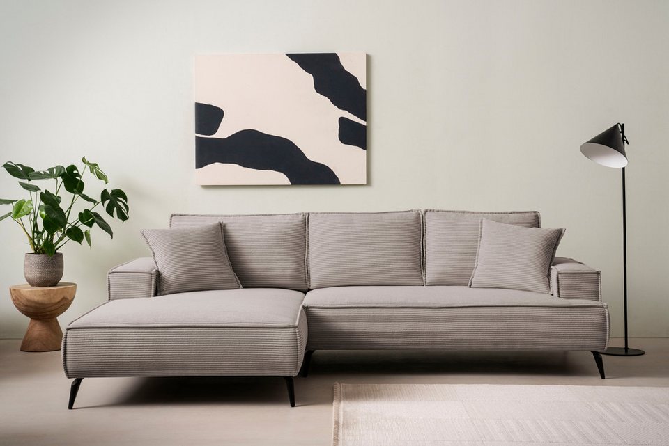 Cord Ecksofa TVINNU in Hellbraun mit Recamiere links
