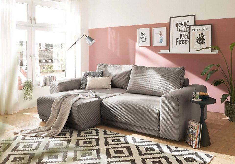 Cord Schlafsofa PHEELIX in Hellbraun mit ausziehbaren Elementen