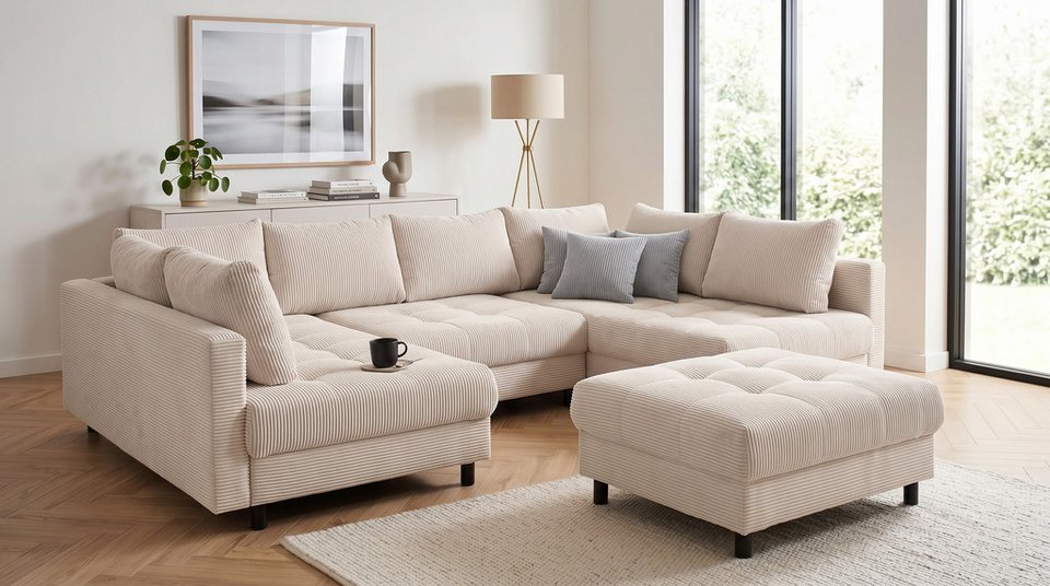 Cord Wohnlandschaft ANTONIA in U-Form in Beige