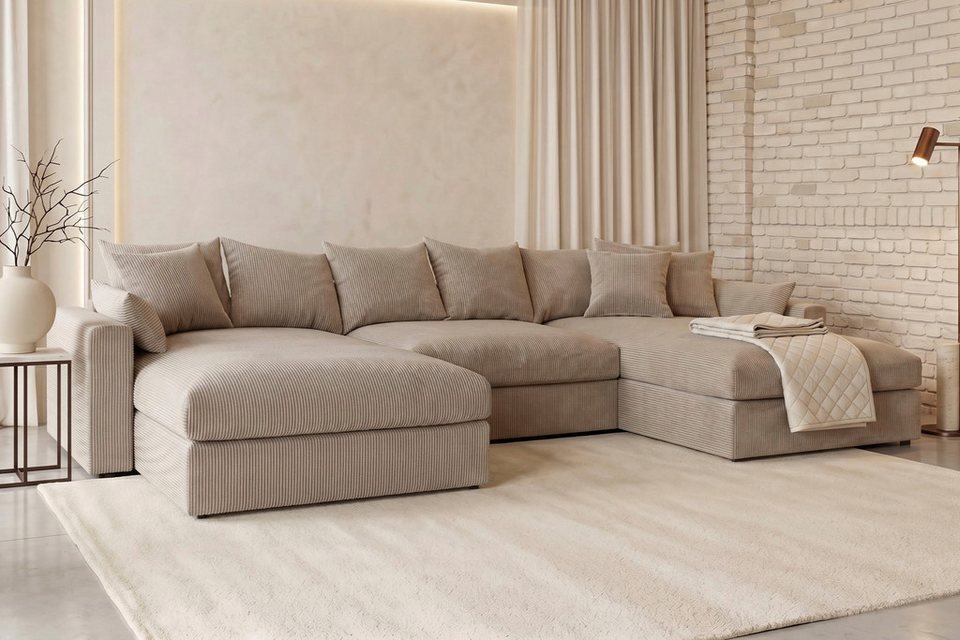 Cord Wohnlandschaft COSY LOUNGE in U-Form und Taupe