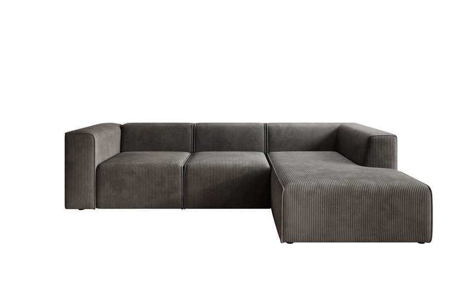 Cord Ecksofa FUEGO in Dunkelgrau in L-Form