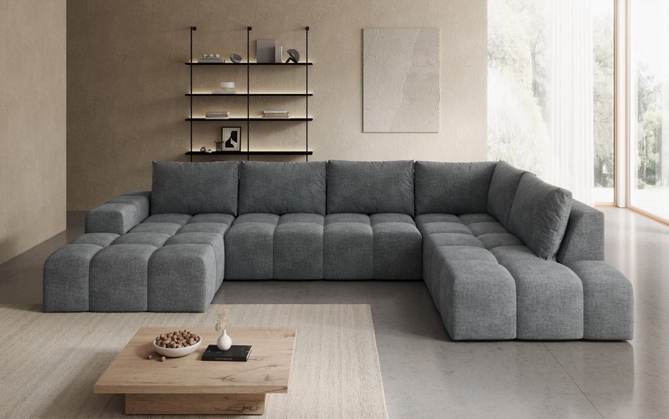 Dunkelgraue Cord Wohnlandschaft ETERNO in U-Form