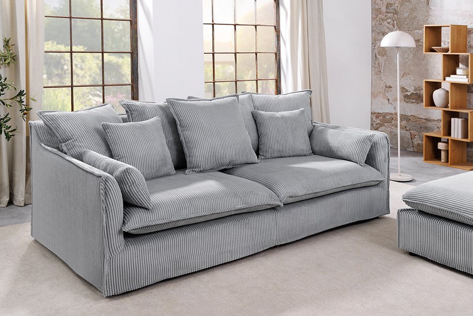 Hellgraues Cord Sofa HEAVEN mit 202 cm Breite