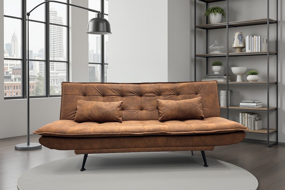 Cord Schlafsofa JAZZ 190 cm in Braun mit zwei Zierkissen
