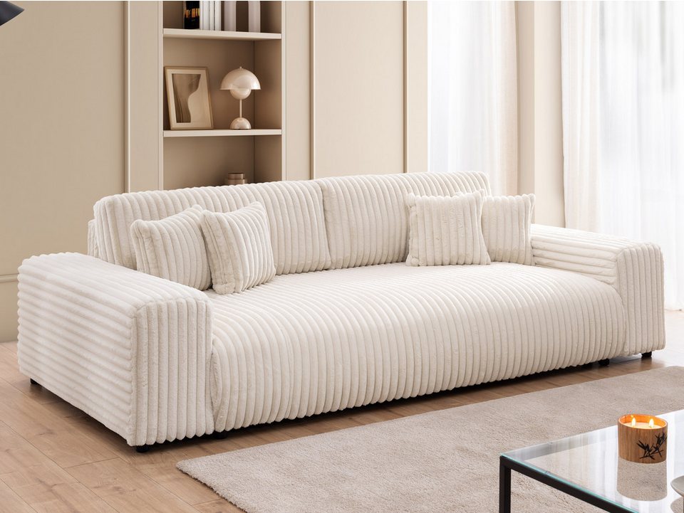 Cord Schlafsofa MOLLIS 260 cm in Hellbeige mit Bettkasten