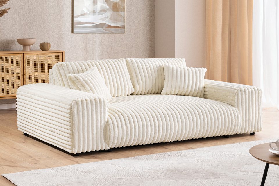 Cord Sofa MOLLIS in Hellbeige mit tiefer Sitzfläche