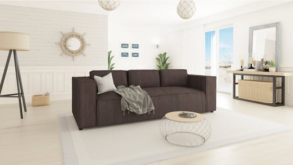 Cord Sofa RENNE 3-Sitzer in Dunkelbraun mit weichem Sitz
