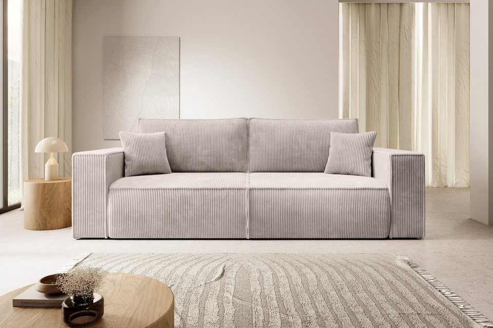 Cord Schlafsofa FARESE NEW in Creme von vorne