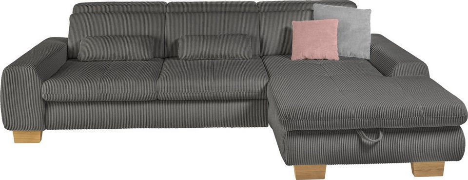 Cord Ecksofa SO 3400 in Anthrazit mit Ottomane rechts
