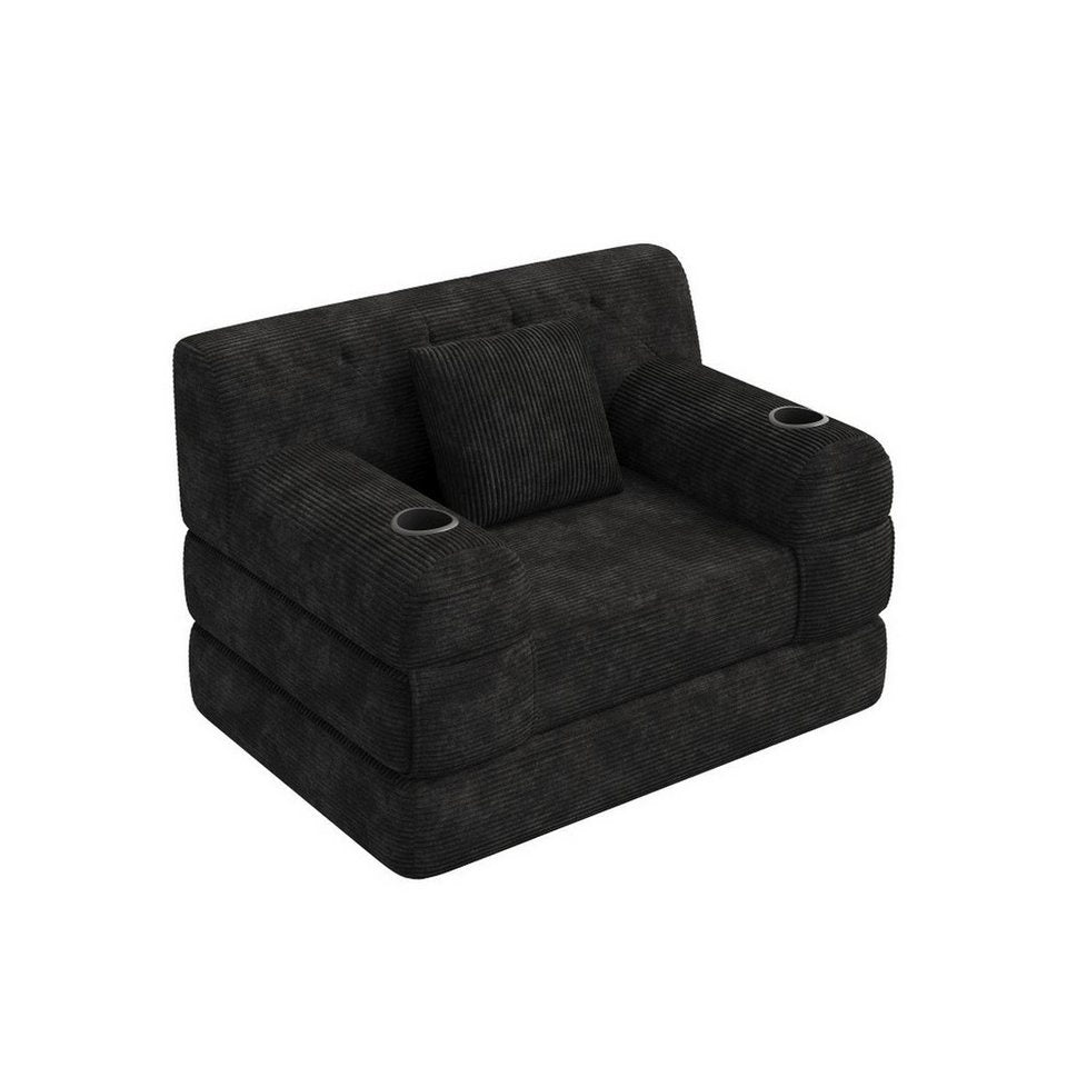 Schwarzes Cord Schlafsofa mit Schlaffunktion