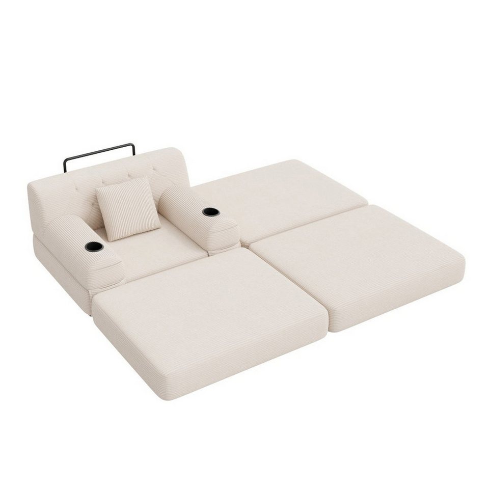 Cord Sofa in Beige von vorne
