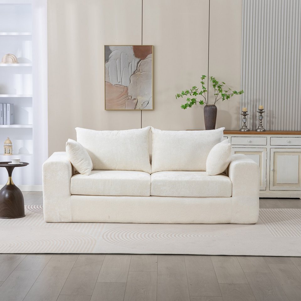 Modulares Cord Sofa in Beige als breiter 2-Sitzer mit losen Kissen