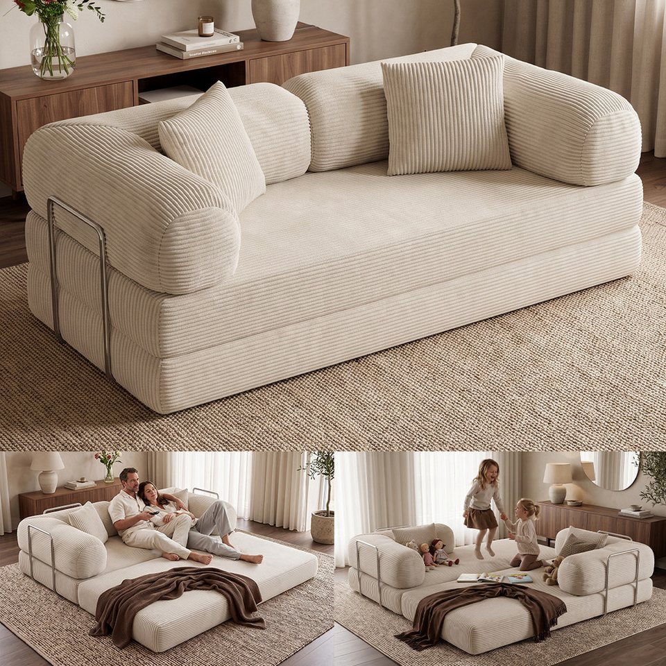 Cord Sofa KENNING in Beige mit weicher Vollschaumpolsterung