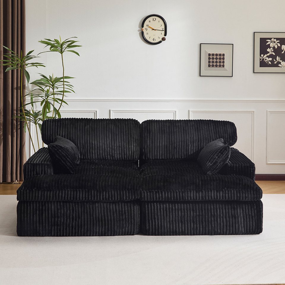 Modulares Cord Schlafsofa 210 cm in Schwarz