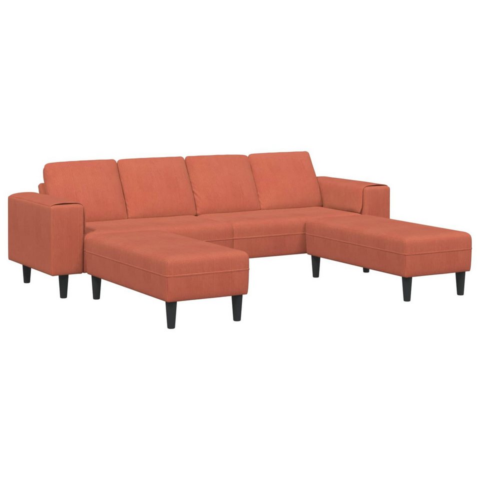 U-förmige Cord Wohnlandschaft in Rot-Orange