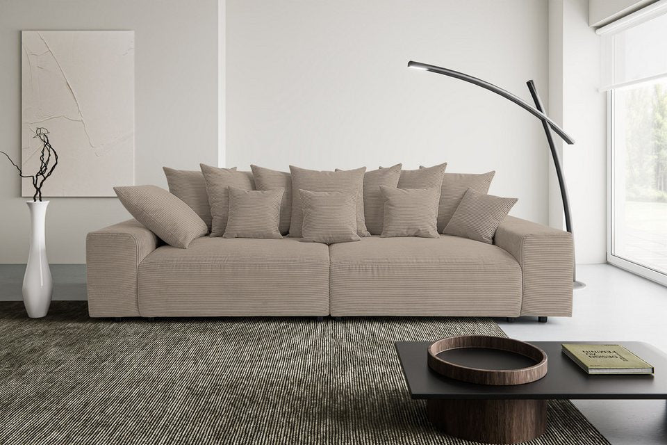Big Sofa MAXI aus Cord in Beige mit tiefer Sitzfläche