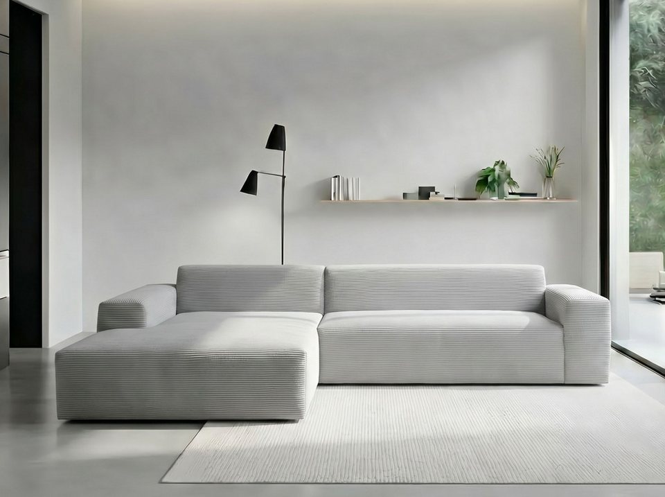 Cord Ecksofa ZEUS-XL in Grau mit XXL-Ottomane