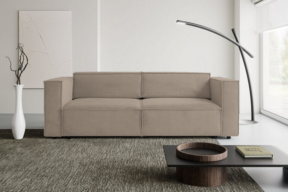 Cord Schlafsofa KANSAS in Beige im kubischen Design