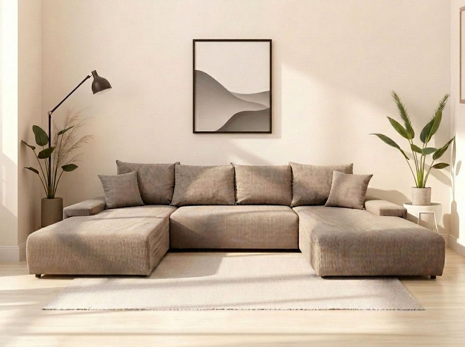 Cord Wohnlandschaft AMALFI in Beige in U-Form