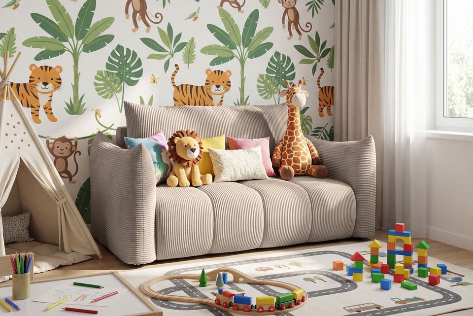 Cord Schlafsofa LILO in Beige mit Bettkasten