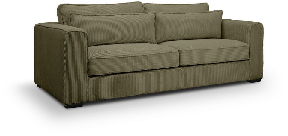 Cord Sofa ALMERA in Khaki mit drei Sitzplätzen
