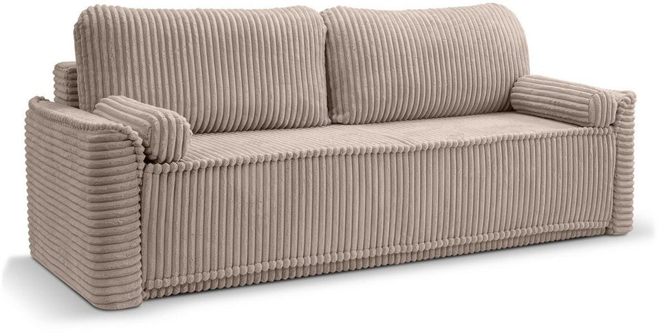 Cord Schlafsofa GRUBS in Grau-Beige in Frontalansicht