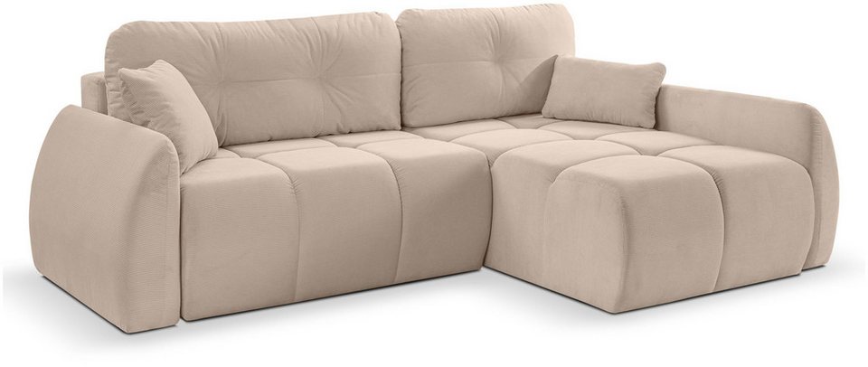 Cord Eckschlafsofa SANCHO LONG in Beige mit Recamiere rechts