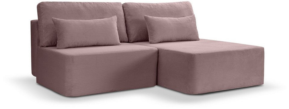 Cord Schlafsofa AMSTERIX 213 cm in Altrosa mit Recamiere rechts
