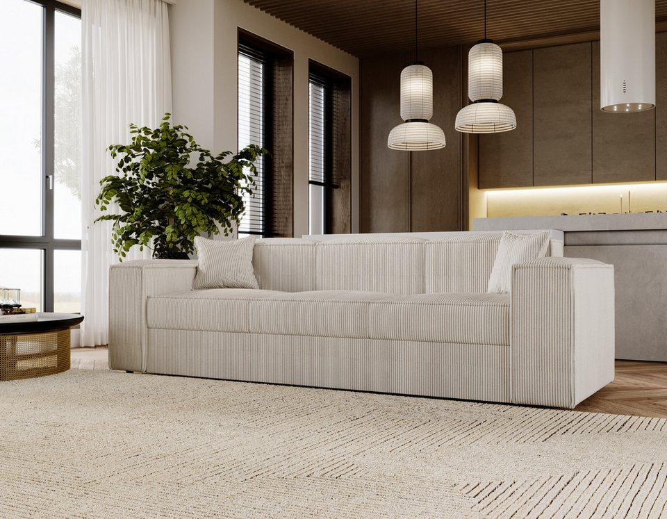 Cord Big Sofa OASIS in Vanille mit Schlaffunktion