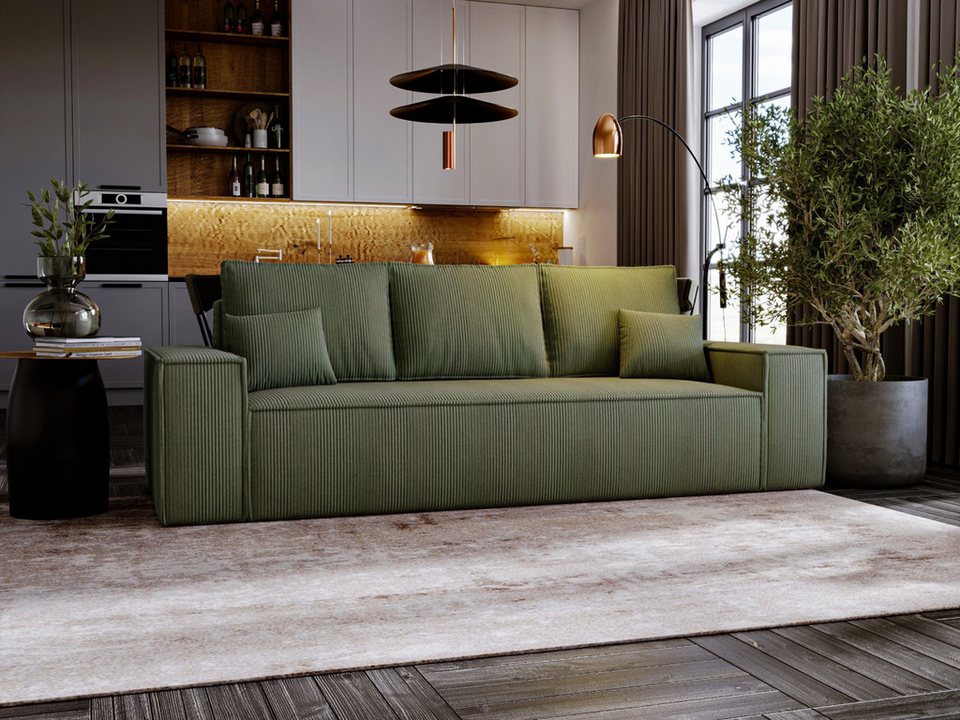 Big Sofa OLIMPIA 256 cm aus Breitcord in Khaki