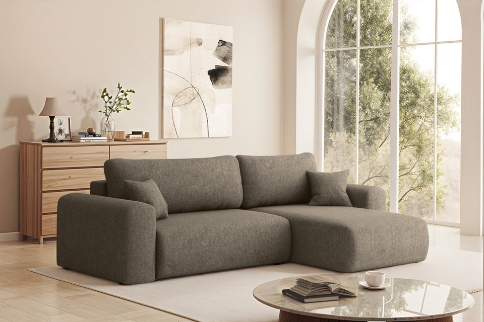 Cord Ecksofa CAPRO in Hellbraun mit Ottomane
