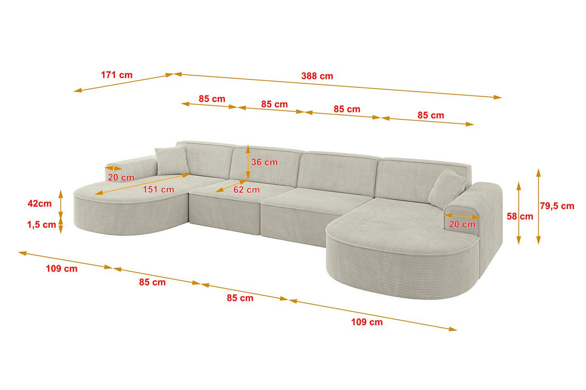 Cord Wohnlandschaft MARI-U2 Ottomane und Sitzfläche in Beige