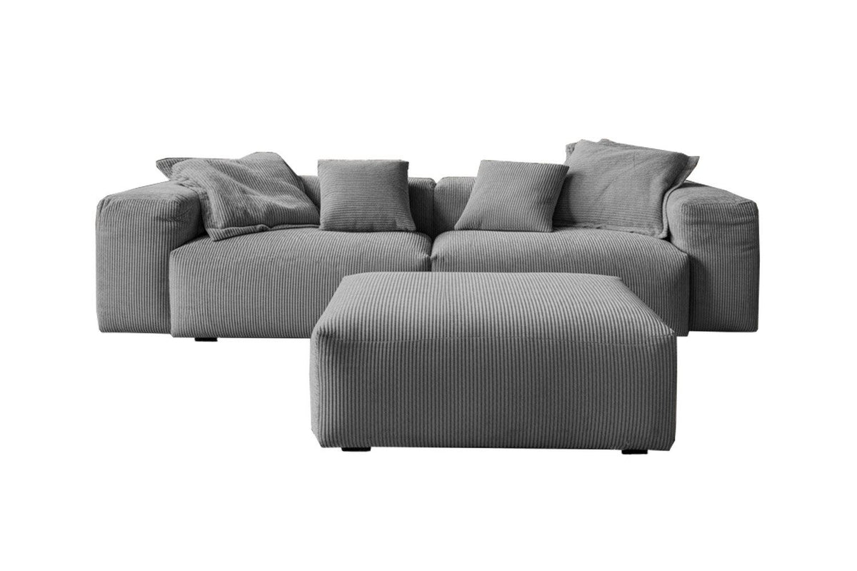 KAWOLA Cord Sofa CELESTE 302 cm in Grau von vorne