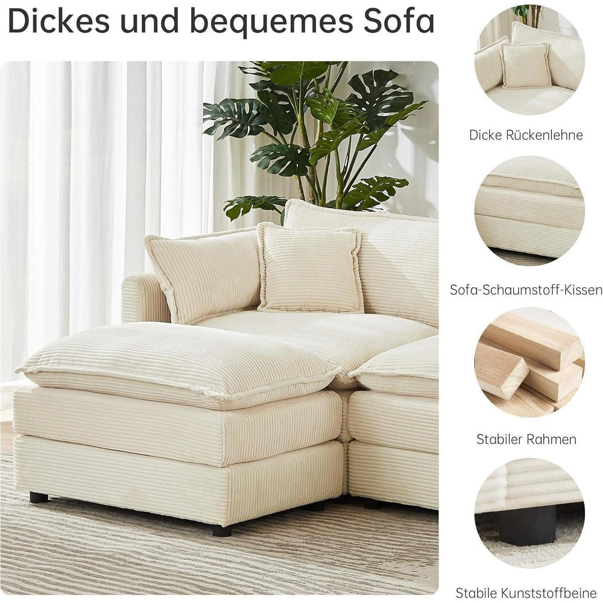 Cord Ecksofa 285 cm mit ausgeklappter Schlaffunktion