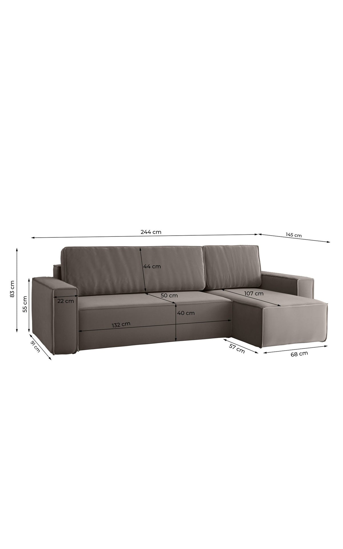 Cord Ecksofa KARL L in Grau seitliche Ansicht