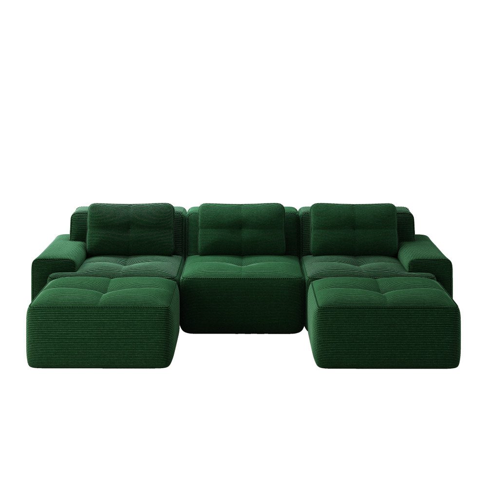 Grüne Cord Wohnlandschaft in U-Form von vorne