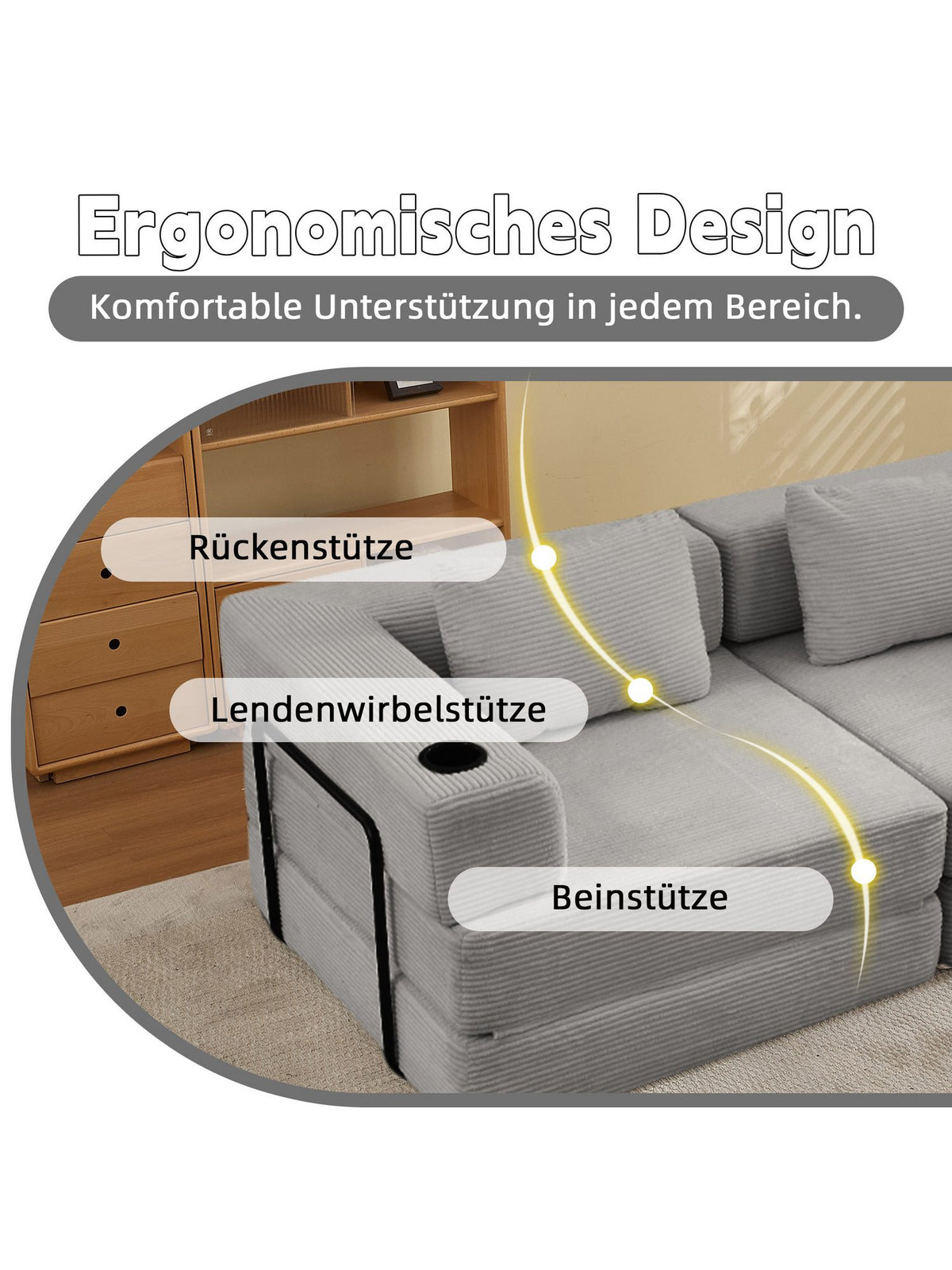 Cord Schlafsofa in Grau zur Liegefläche ausgeklappt