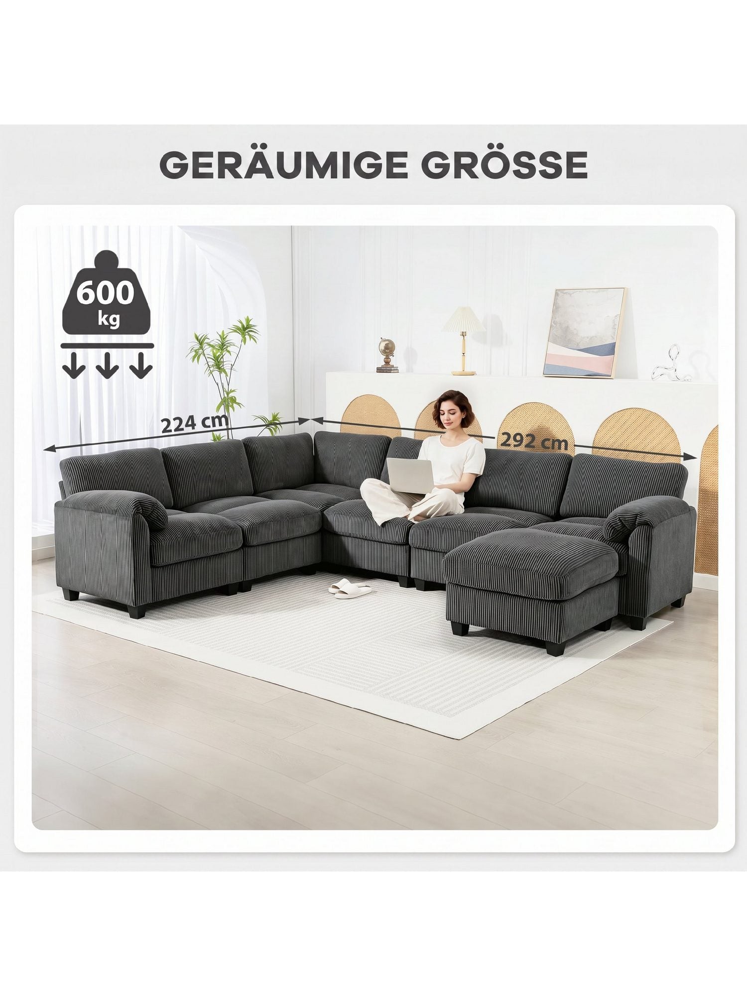 Cord Wohnlandschaft HOMCOM in Dunkelgrau Ansicht 7