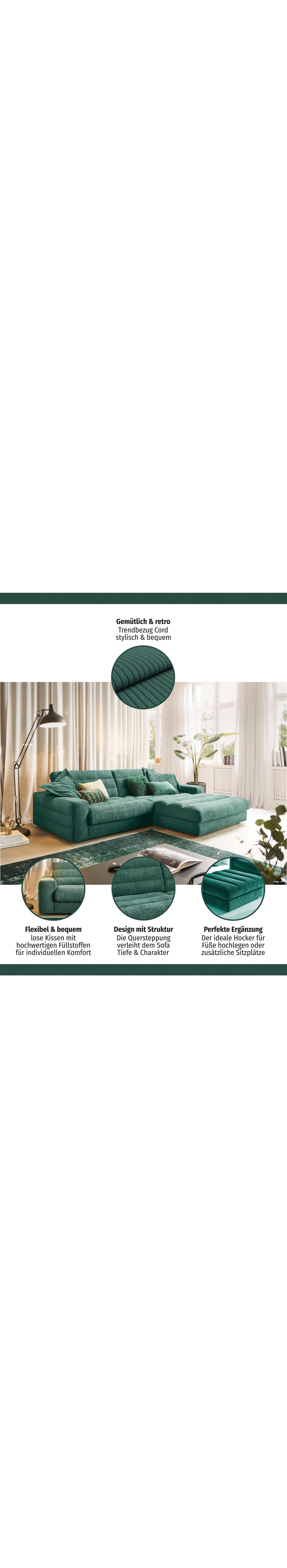 Cord Ecksofa STRIPES mit Longchair rechts